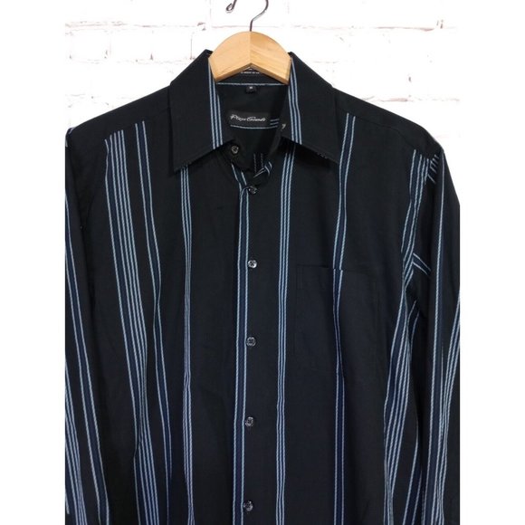 PLAYA GRANDE Button Down Long Sleeve Black Shirt Stripe Blue Size Medium Cotton - Picture 3 of 8